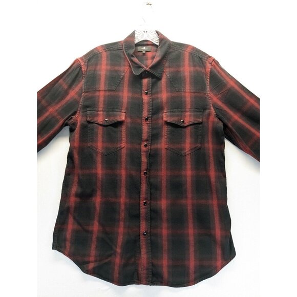 7 For All Mankind Red Black Buffalo Plaid Snap Button Long Sleeve Shirt Large - Picture 2 of 8